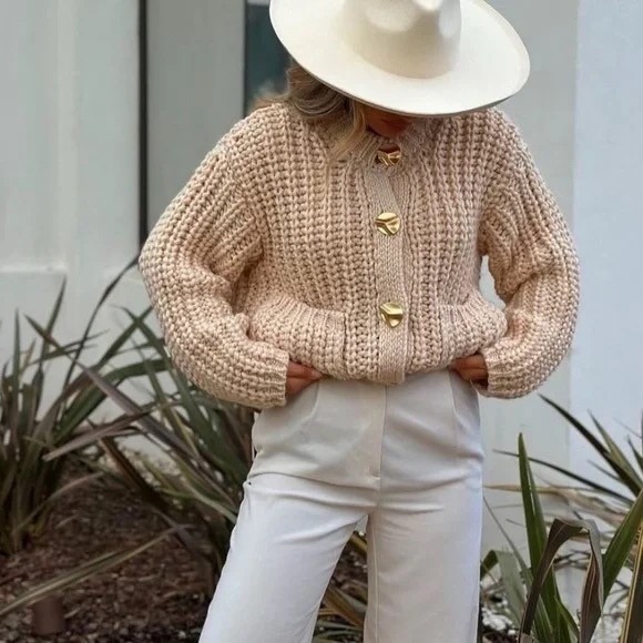 NWT!! ZARA Chunky Knit Cardigan Sweater Solid Ivory Blogger Favorite Small - Picture 6 of 16